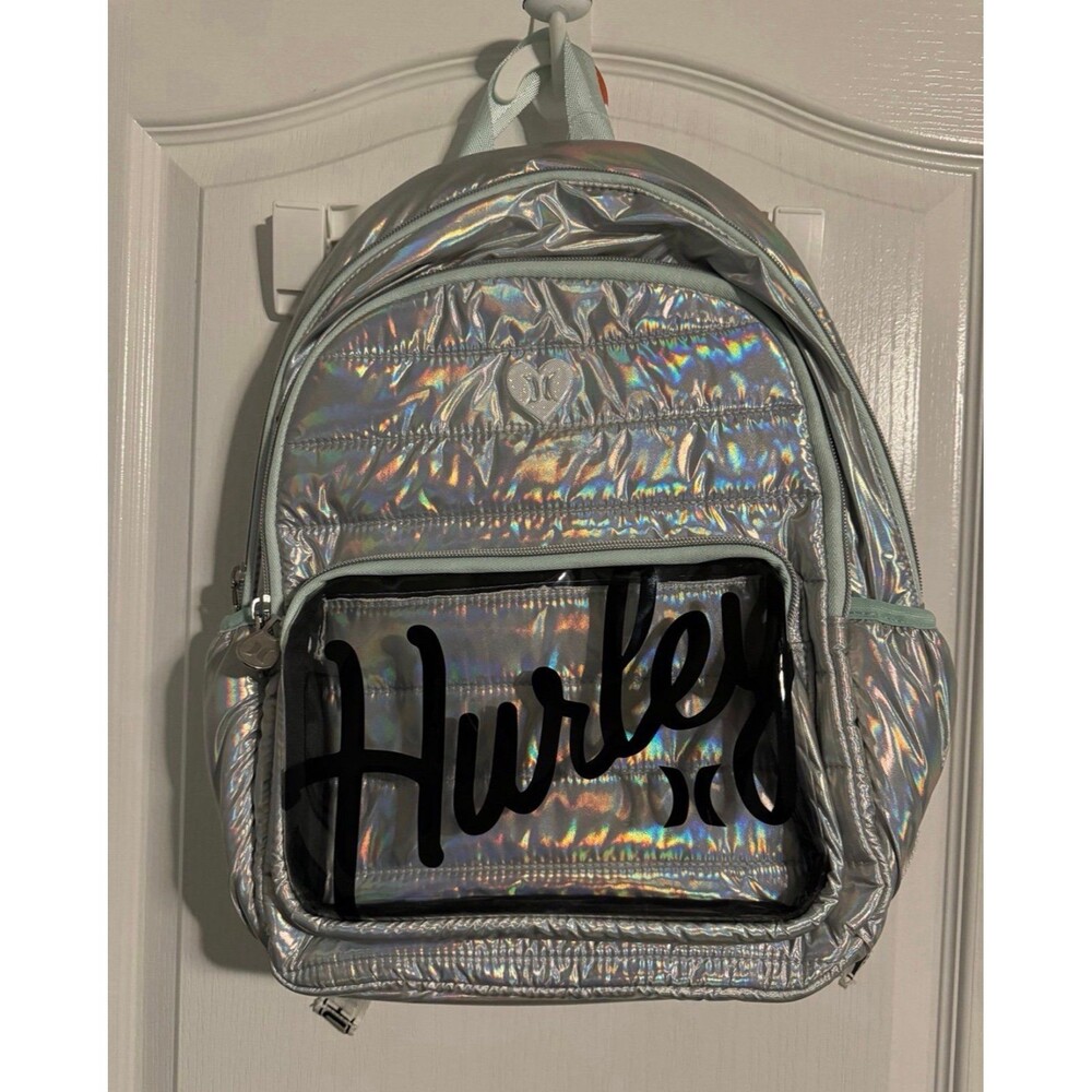 NEW Hurley Iridescent Backpack Back Pack to School Book Bag Clear Pencil Pocket